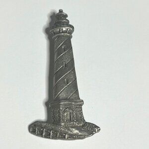 VTG Cape Hatteras NC Lighthouse Spoon Pewter Signed Nautical Brooch Pin 2.75"